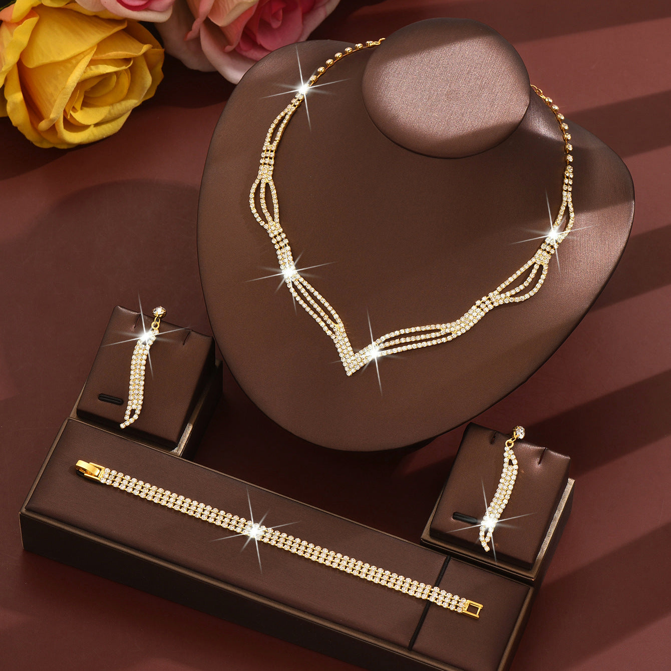 Sparkling Rhinestone 3-Piece Jewelry Set for Pakistani Women