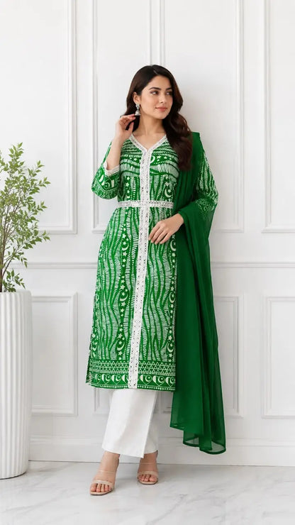 3Pcs Women's Stitched Lawn Digital Print Suit Maxi with Embroided Trousers