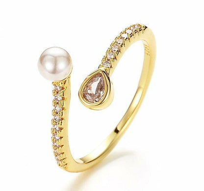 Adjustable Golden Pearl Ring for Women