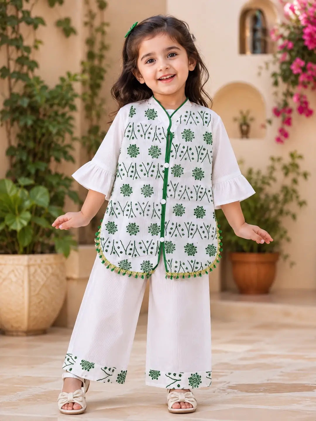 14 August 2 Pcs Girl's Fancy Embroidered Shirt And Trouser Set