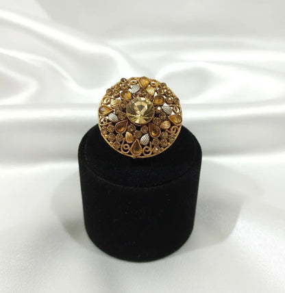 Golden Adjustable Bridal Ring with Filigree Design