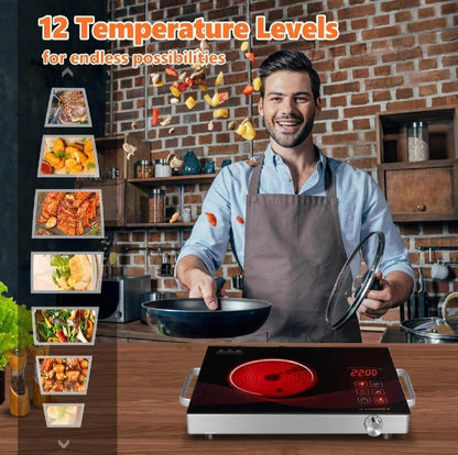 Electric Hot Plate with Timer Knob & Touch Combo Stainless Steel 12W