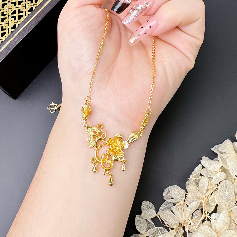 Gold Flower Necklace for Women Wedding Retro Style