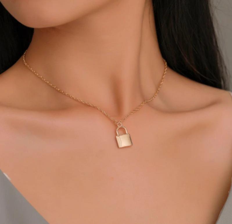 Gold Plated Lock Pendant Necklace for Women