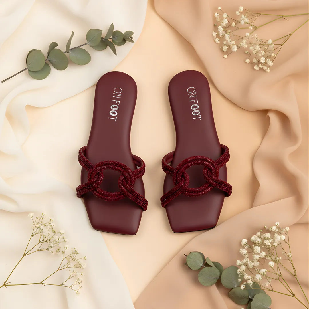 Maroon Grace Knot Women's Flat Sandals Size 36-41