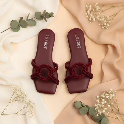 Maroon Grace Knot Women's Flat Sandals Size 36-41