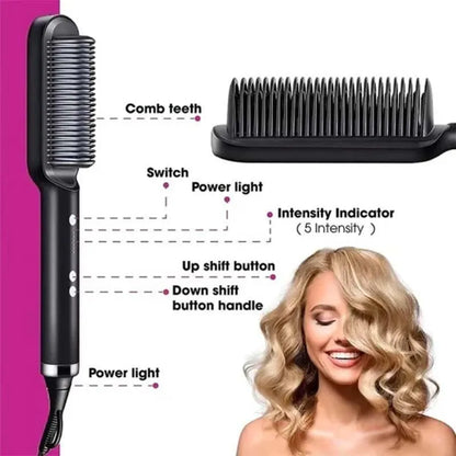 Hair Straightener Brush with 5-Stage Temp & 30S Heat