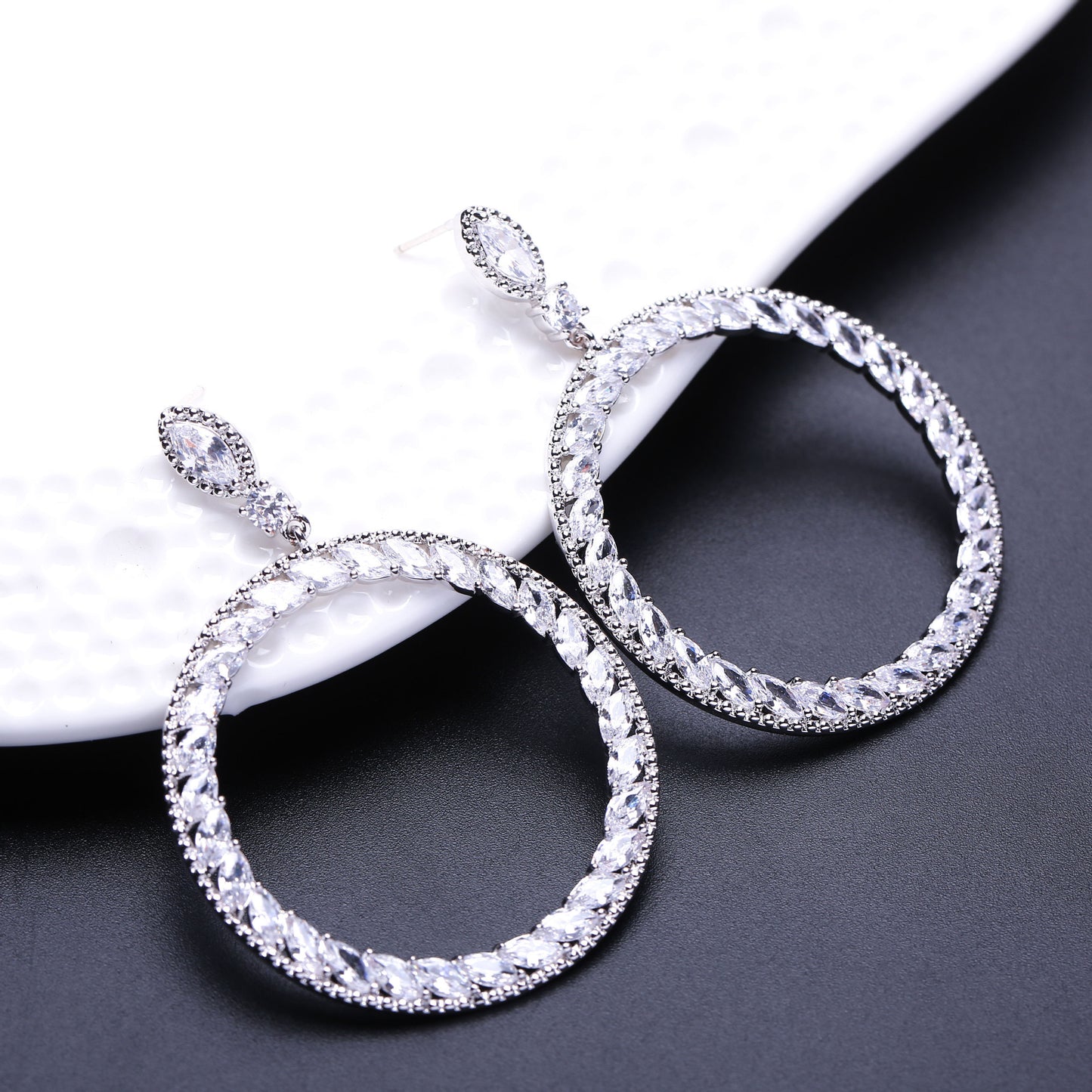 Geometric Circle Earrings S925 Silver Zircon Stones