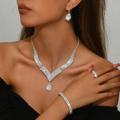 V-Neck Diamond Necklace & Earrings Set for Pakistani Women