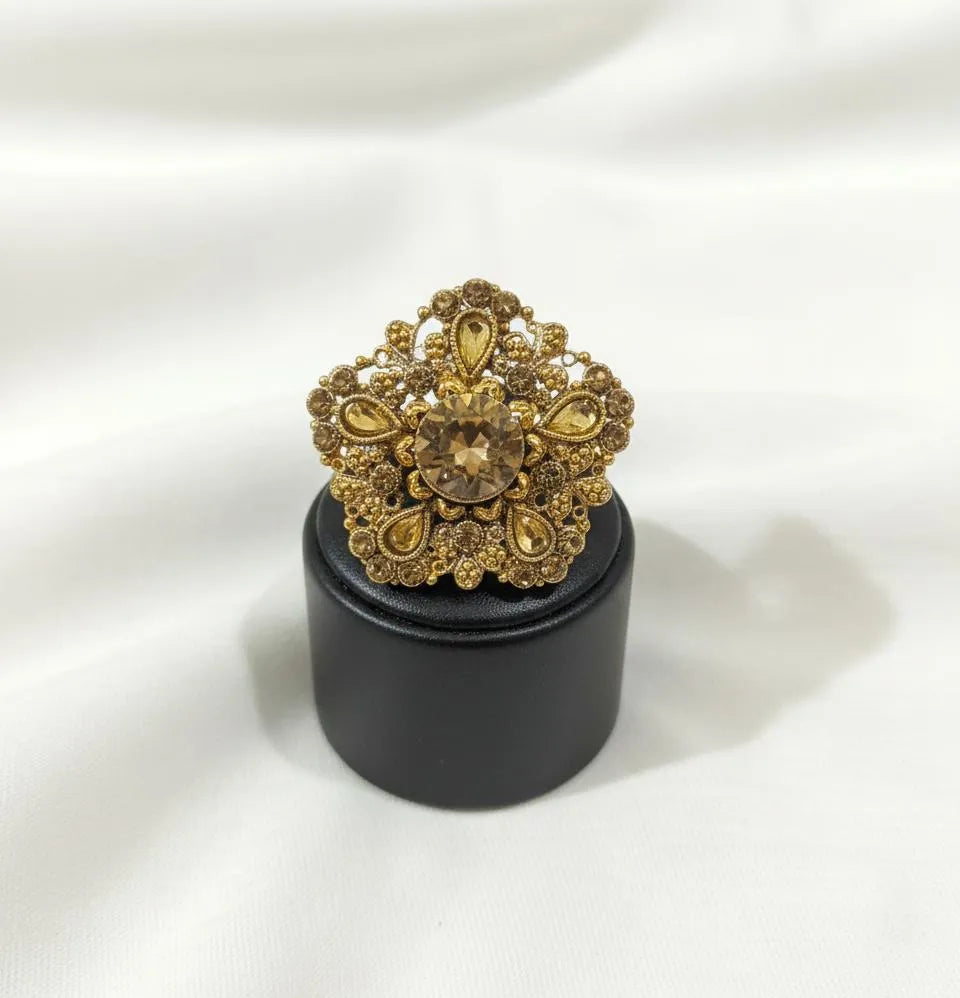 Golden Antique Adjustable Ring for Women Wedding Party Wear