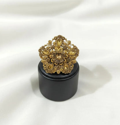 Golden Antique Adjustable Ring for Women Wedding Party Wear