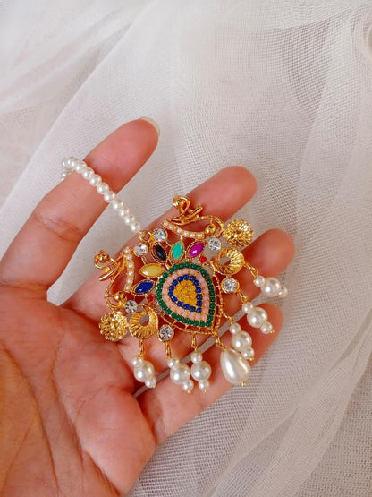 Gold Plated Earrings Set with Bindiya Pendant for Pakistani Brides