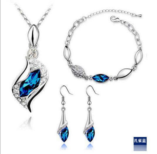Blue Crystal Jewelry Set for Women Silver Tones