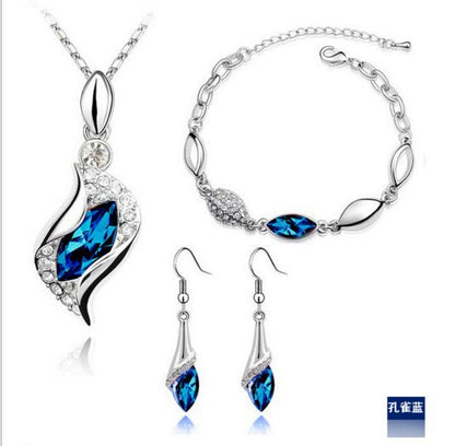 Blue Crystal Jewelry Set for Women Silver Tones