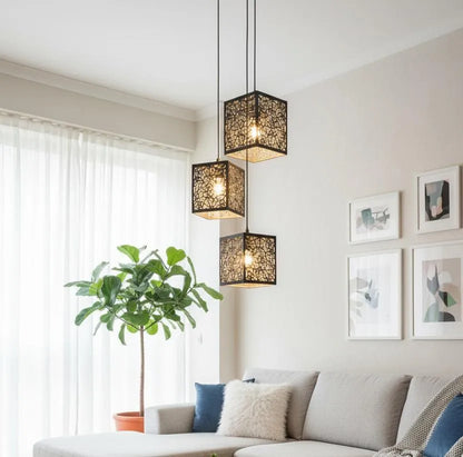Modern Floral Ceiling Lamp Black Golden Glow