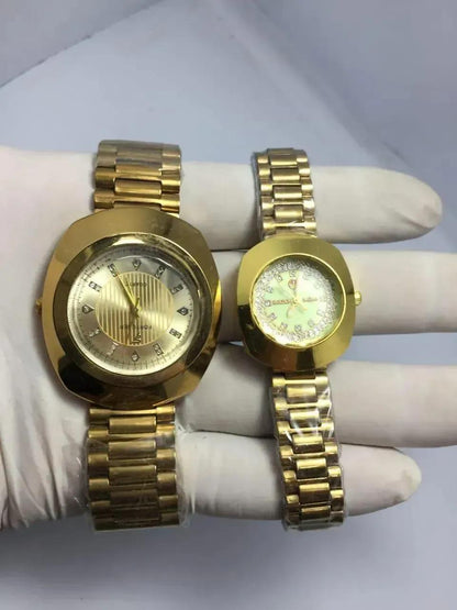 Gold Couple Watches Set Rose Gold Chain Strap 2 Pcs