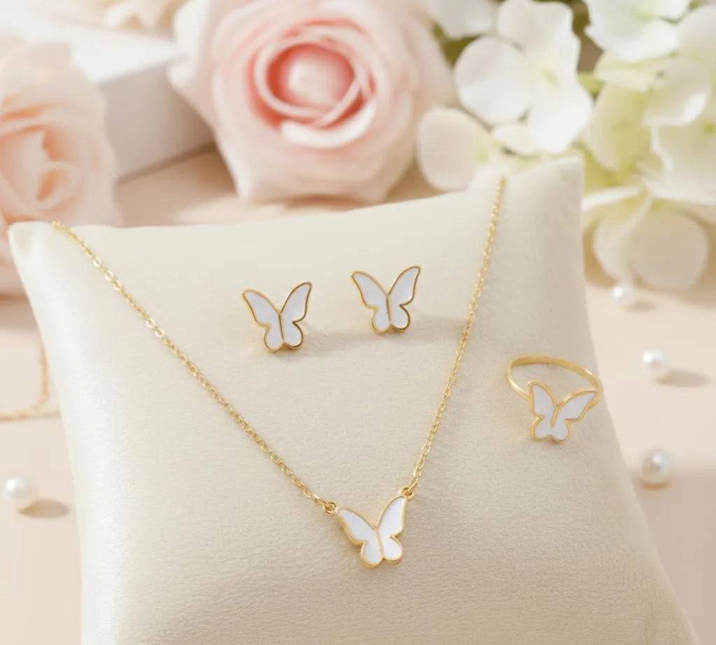 Butterfly Necklace Set Gold Tones Lightweight Alloy for Women