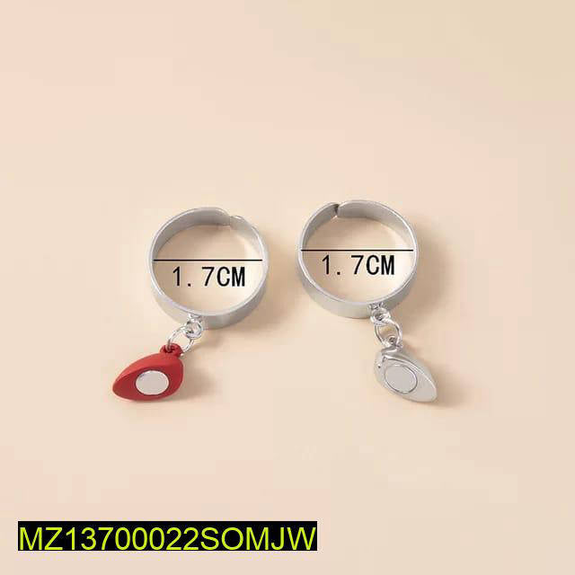 Magnetic Heart Couple Rings Silver Plated Adjustable Set