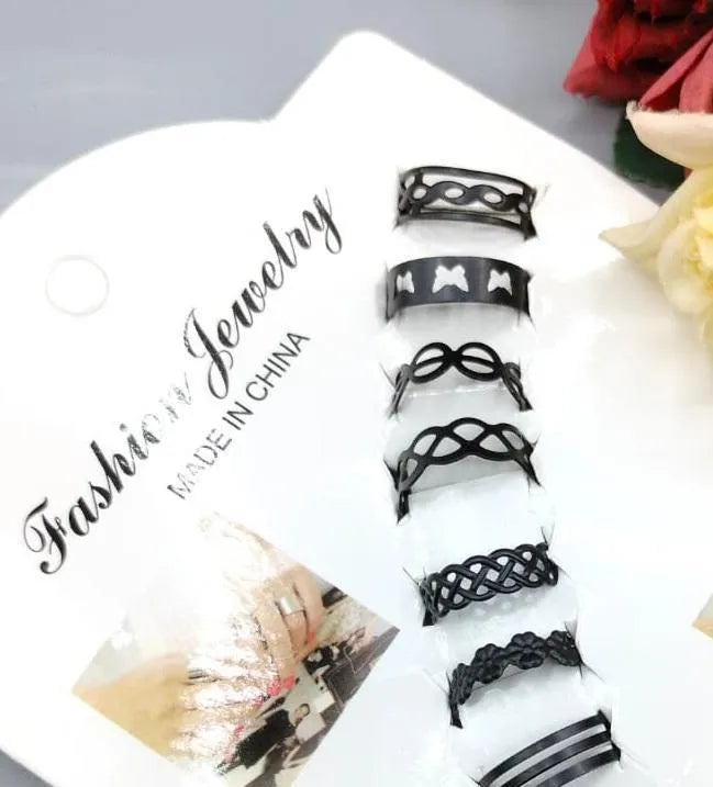 10-Piece Adjustable Ring Set Black Gold Silver Pakistani Fashion