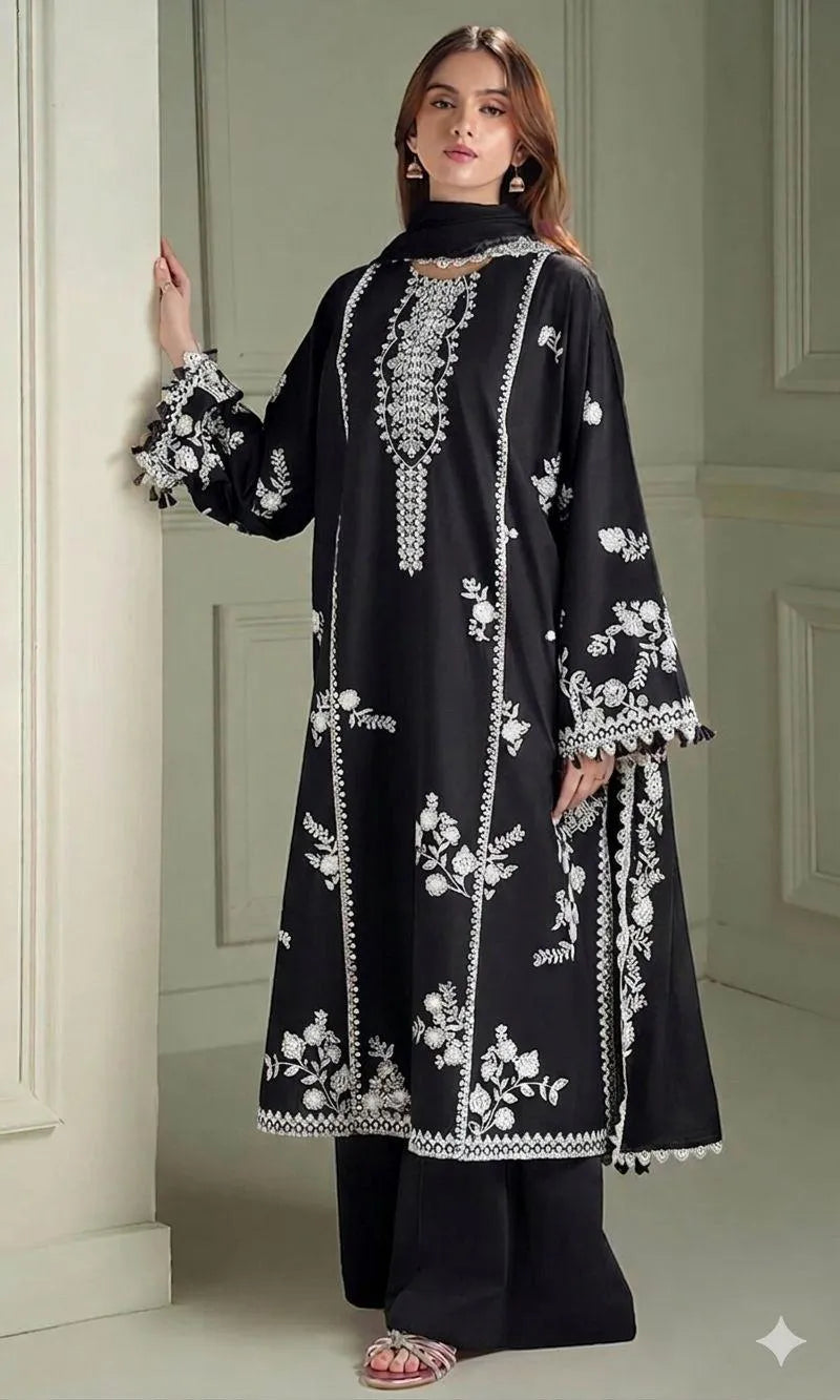 Black Embroidered Lawn 3Pcs Set for Women