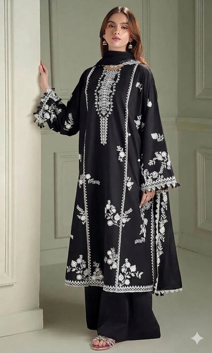 Black Embroidered Lawn 3Pcs Set for Women