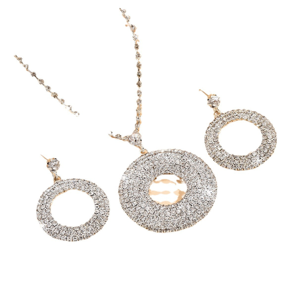 Large Silver Diamond Pendant Set for Women