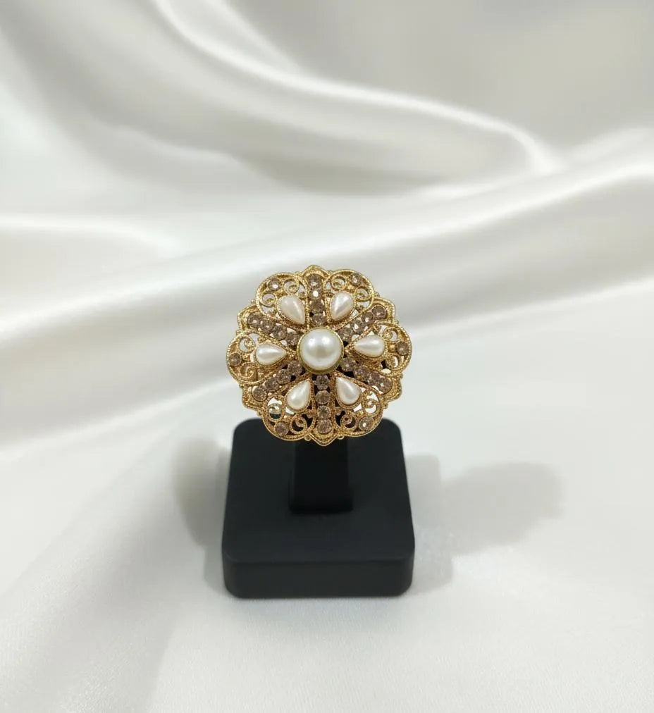 Adjustable Gold Pearl Ring for Weddings & Daily Wear