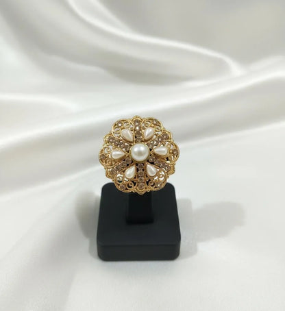 Adjustable Gold Pearl Ring for Weddings & Daily Wear