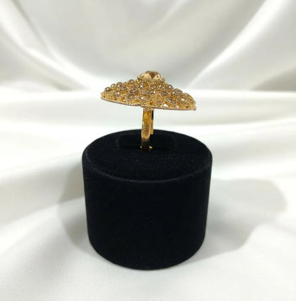 Golden Adjustable Bridal Ring with Filigree Design