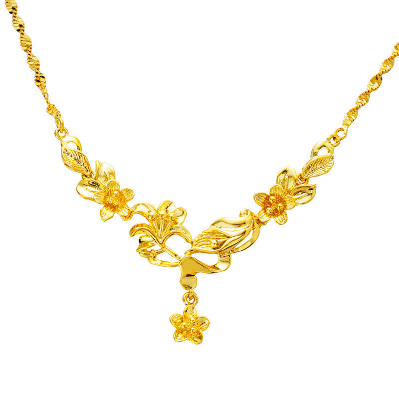 Gold Flower Necklace for Women Wedding Retro Style