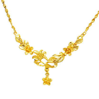 Gold Flower Necklace for Women Wedding Retro Style