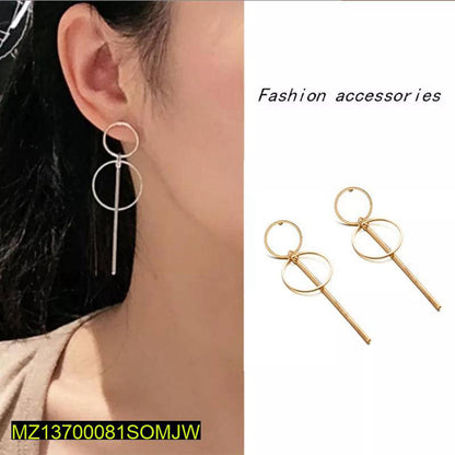 Golden Alloy Drop Earrings for Women, Geometric Double Circle, Lightweight, Durable, Western Korean Style