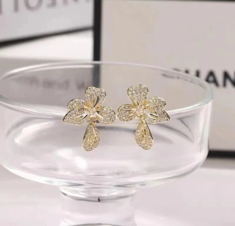 Gold Plated Floral Earrings for Women
