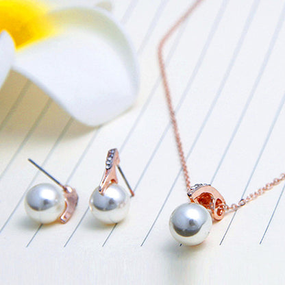 Rose Gold Pearl Pendant & Earrings Set for Weddings & Parties