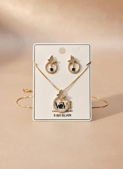 Golden Crystal Pendant Earrings Set for Women