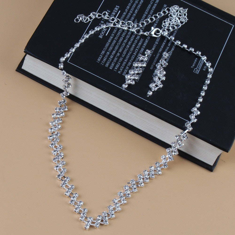 Silver Plated Rhinestone Necklace & Earrings Set for Weddings