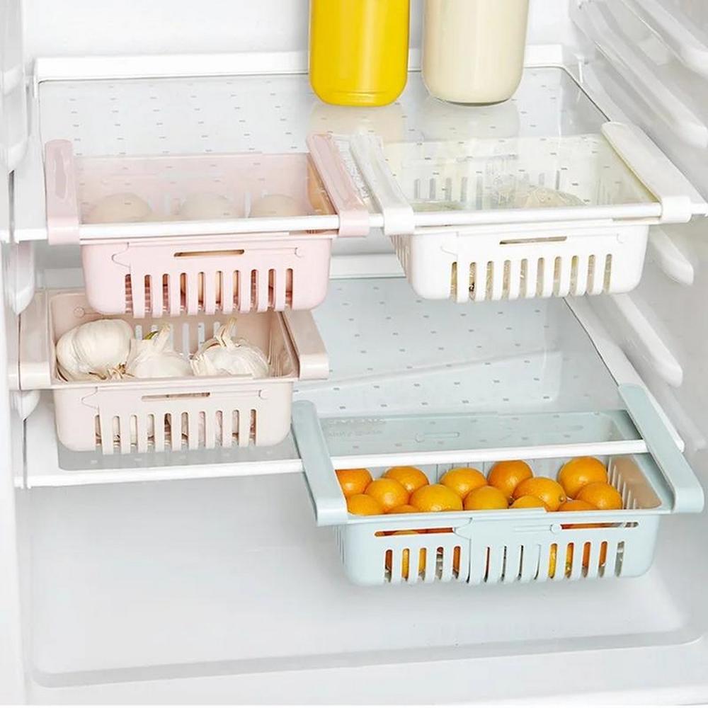 Adjustable Plastic Fridge Storage Basket Light Blue