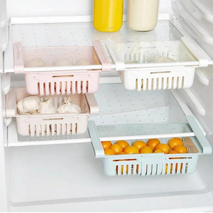 Adjustable Plastic Fridge Storage Basket Light Blue