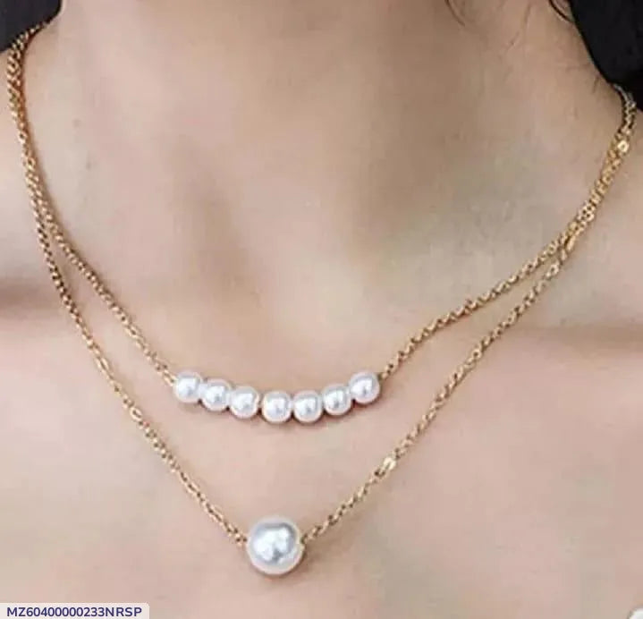 2 Layered Gold Plated Pearl Necklace for Women
