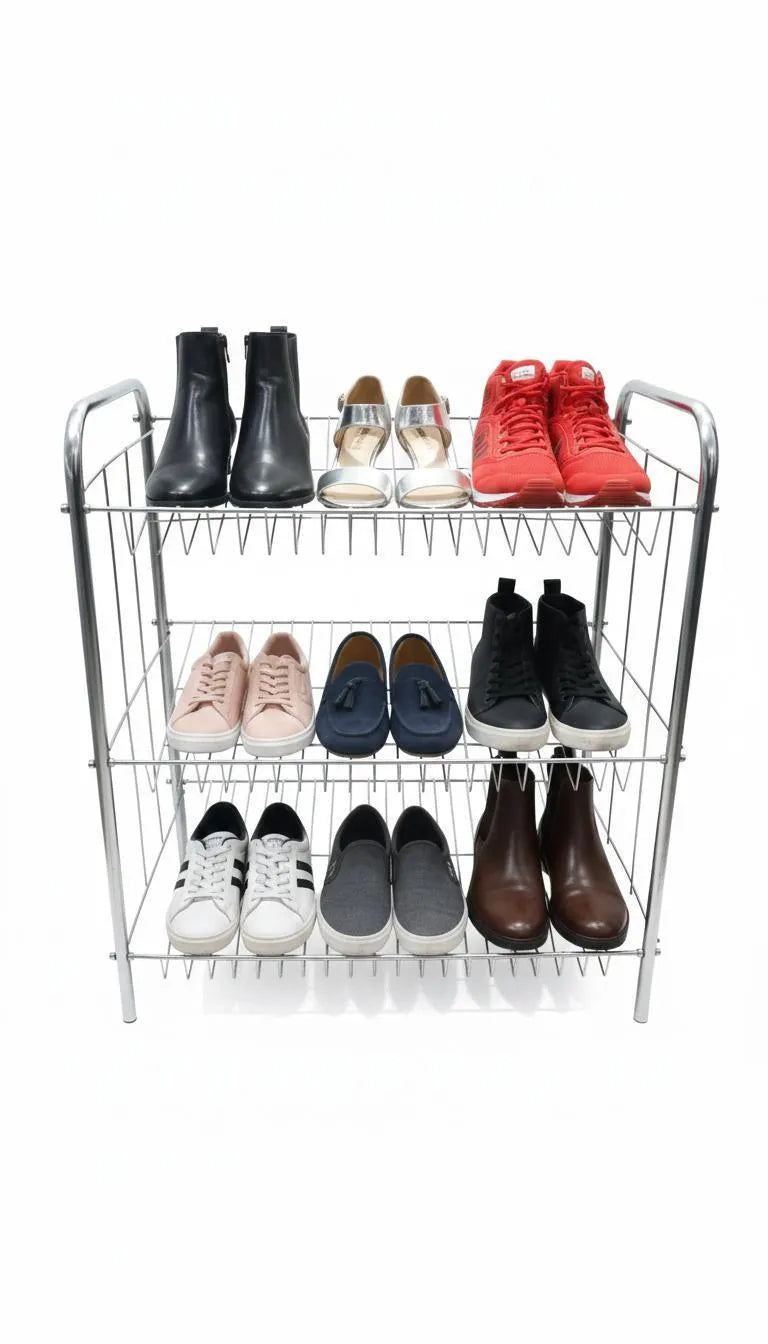 3-Tier Stainless Steel Shoe Rack Silver Minimalist