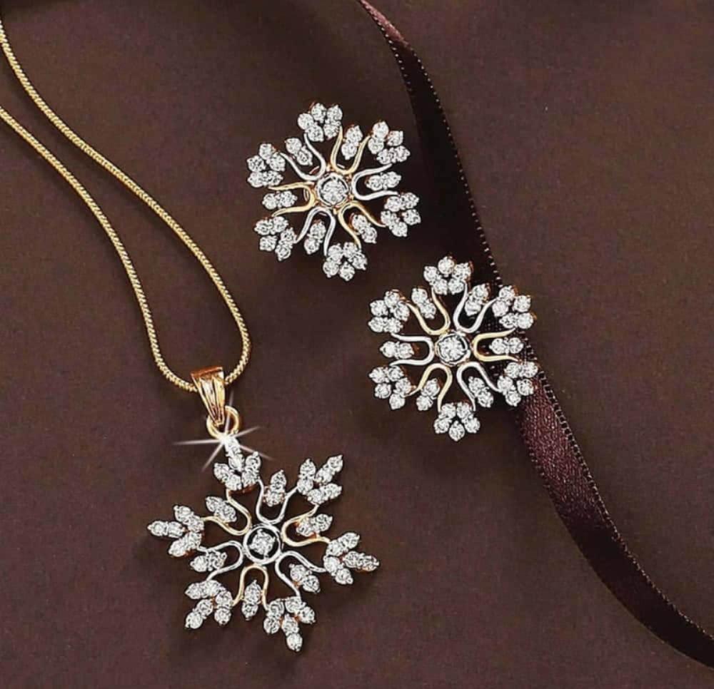 Gold Plated Snowflake Jewelry Set for Women 2 Pcs