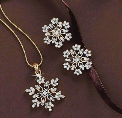 Gold Plated Snowflake Jewelry Set for Women 2 Pcs