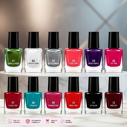 Pack of 12 - Peel Off Nail Paints - Cosmetic Nail Polish Designed For Easy Removal And Vibrant Color Maintenance Routine (Random Color)