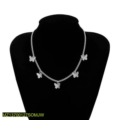 Silver Butterfly Choker Necklace Adjustable for Women
