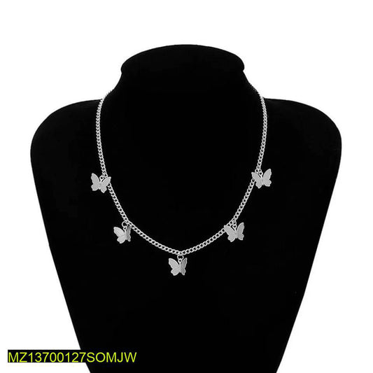Silver Butterfly Choker Necklace Adjustable for Women