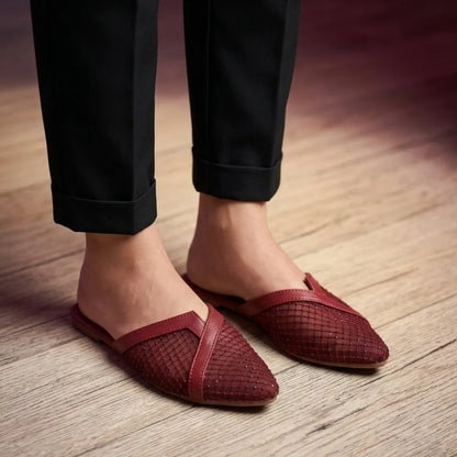 Women's Maroon Mesh Slip-On Pumps Size 36-41