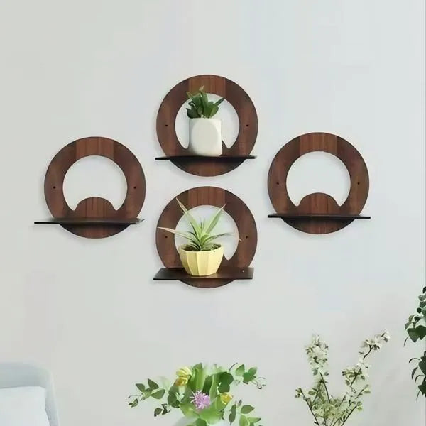 Modern Wooden Wall Shelves Set of 4 Brown 8x8