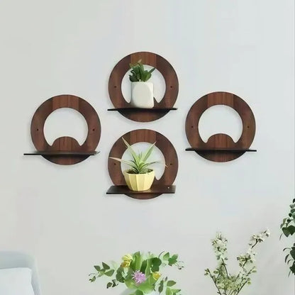 Modern Wooden Wall Shelves Set of 4 Brown 8x8