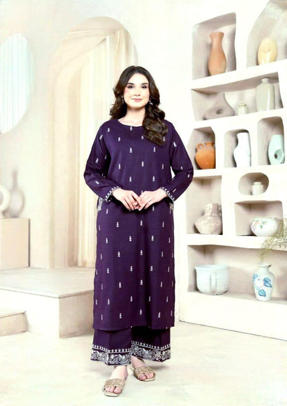 Purple Embroidered 2-Piece Women's Lawn Suit for Weddings & Parties