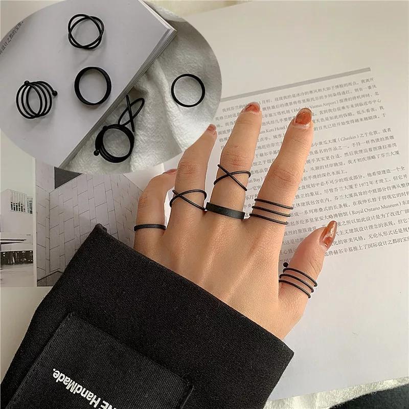 Black Hip-Hop Rings Set of 6 Alloy